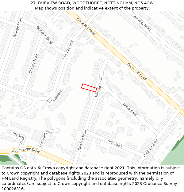 27, FAIRVIEW ROAD, WOODTHORPE, NOTTINGHAM, NG5 4GW: Location map and indicative extent of plot
