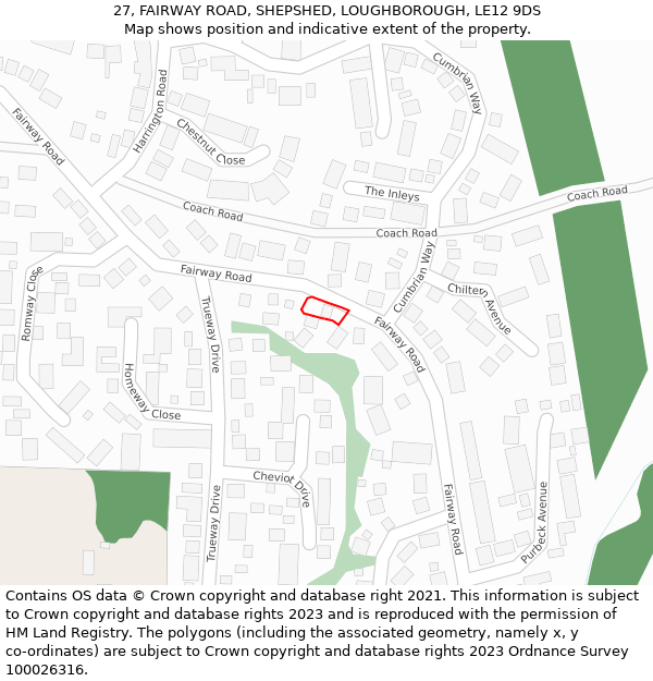 27, FAIRWAY ROAD, SHEPSHED, LOUGHBOROUGH, LE12 9DS: Location map and indicative extent of plot