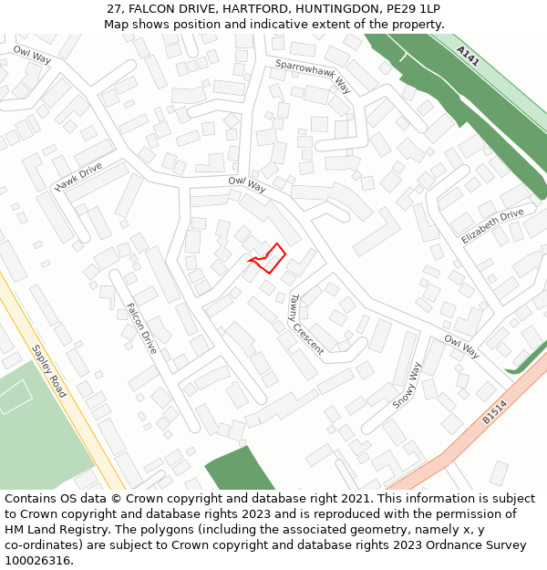 27, FALCON DRIVE, HARTFORD, HUNTINGDON, PE29 1LP: Location map and indicative extent of plot