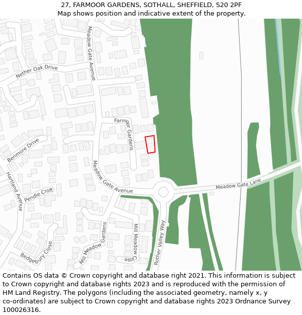27, FARMOOR GARDENS, SOTHALL, SHEFFIELD, S20 2PF: Location map and indicative extent of plot