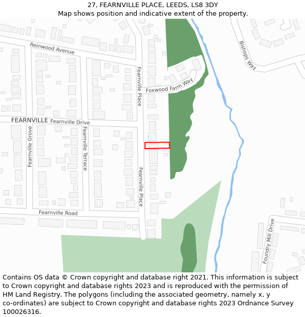 27, FEARNVILLE PLACE, LEEDS, LS8 3DY: Location map and indicative extent of plot