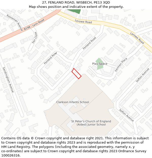 27, FENLAND ROAD, WISBECH, PE13 3QD: Location map and indicative extent of plot