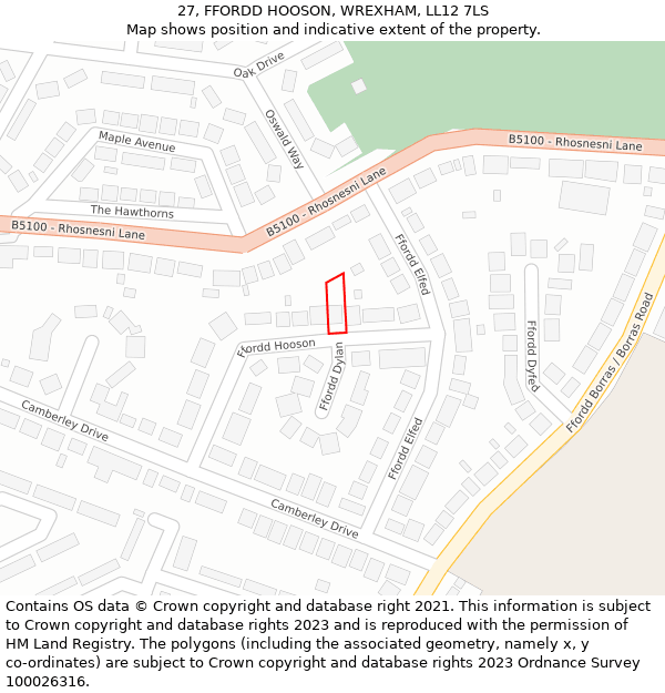 27, FFORDD HOOSON, WREXHAM, LL12 7LS: Location map and indicative extent of plot