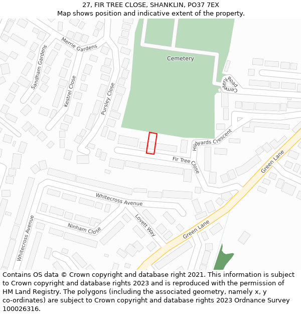 27, FIR TREE CLOSE, SHANKLIN, PO37 7EX: Location map and indicative extent of plot