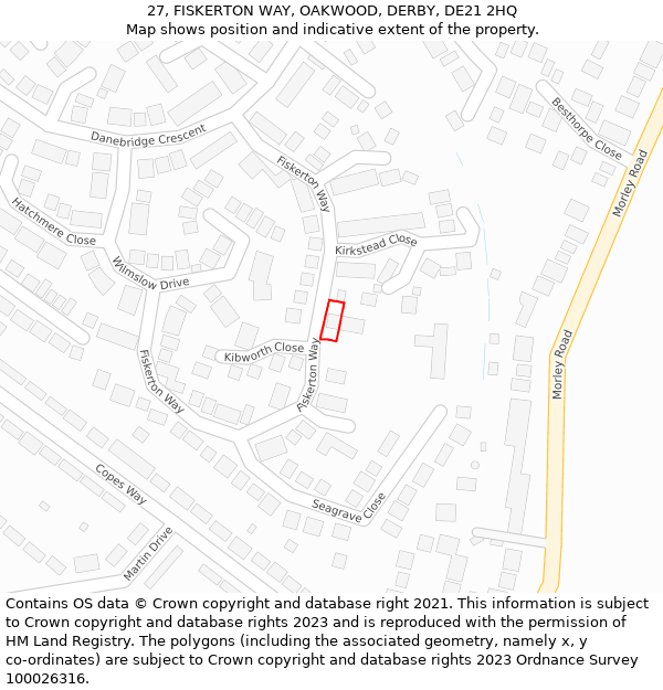 27, FISKERTON WAY, OAKWOOD, DERBY, DE21 2HQ: Location map and indicative extent of plot