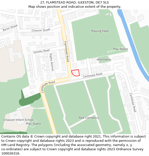 27, FLAMSTEAD ROAD, ILKESTON, DE7 5LS: Location map and indicative extent of plot