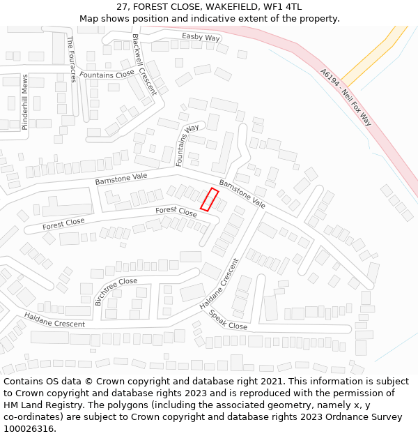 27, FOREST CLOSE, WAKEFIELD, WF1 4TL: Location map and indicative extent of plot