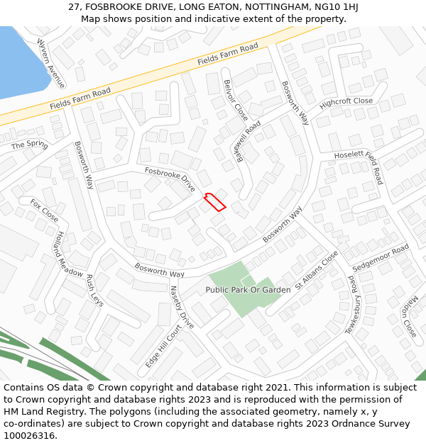 27, FOSBROOKE DRIVE, LONG EATON, NOTTINGHAM, NG10 1HJ: Location map and indicative extent of plot