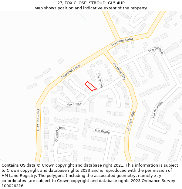 27, FOX CLOSE, STROUD, GL5 4UP: Location map and indicative extent of plot