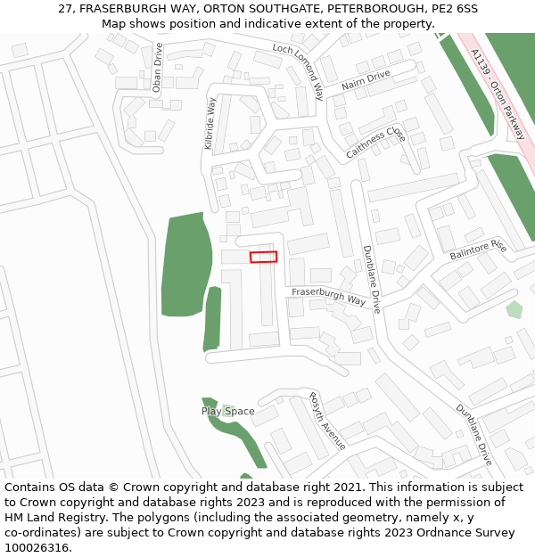 27, FRASERBURGH WAY, ORTON SOUTHGATE, PETERBOROUGH, PE2 6SS: Location map and indicative extent of plot