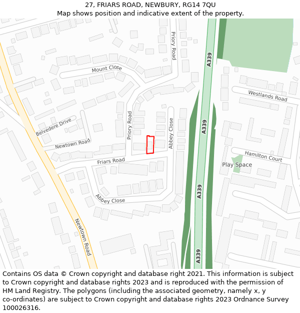 27, FRIARS ROAD, NEWBURY, RG14 7QU: Location map and indicative extent of plot