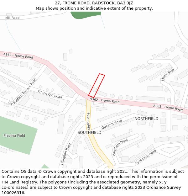 27, FROME ROAD, RADSTOCK, BA3 3JZ: Location map and indicative extent of plot