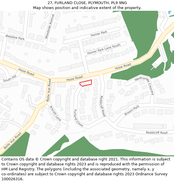 27, FURLAND CLOSE, PLYMOUTH, PL9 9NG: Location map and indicative extent of plot