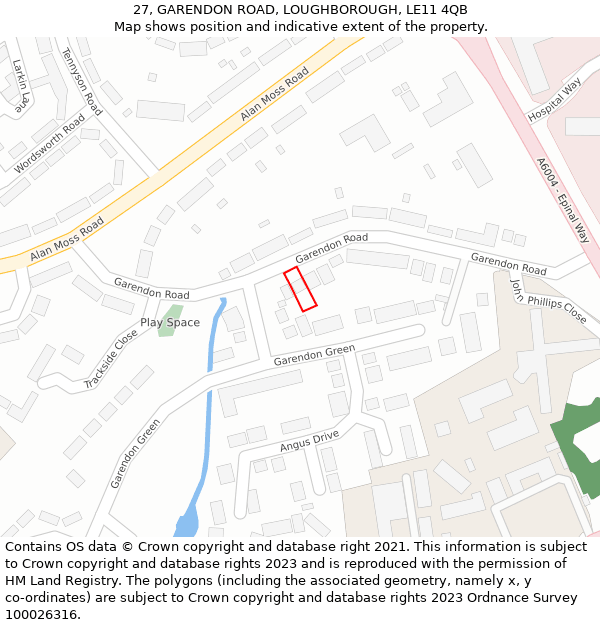 27, GARENDON ROAD, LOUGHBOROUGH, LE11 4QB: Location map and indicative extent of plot