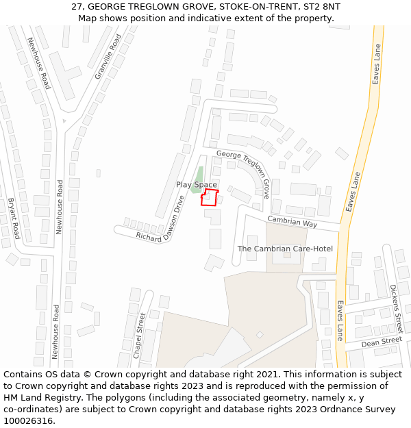 27, GEORGE TREGLOWN GROVE, STOKE-ON-TRENT, ST2 8NT: Location map and indicative extent of plot