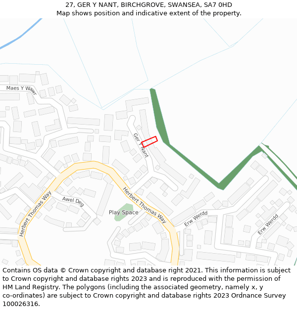 27, GER Y NANT, BIRCHGROVE, SWANSEA, SA7 0HD: Location map and indicative extent of plot