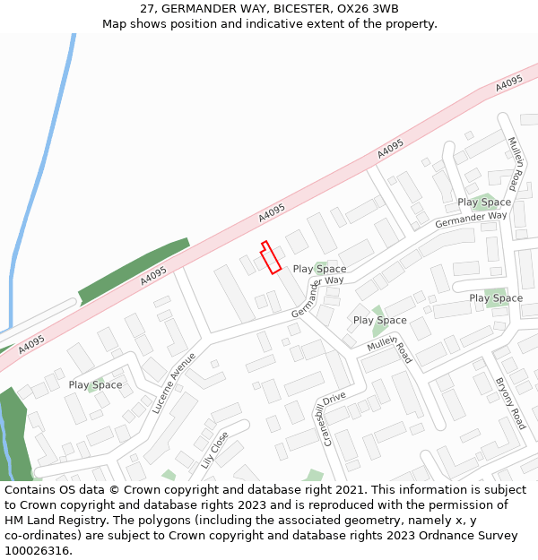 27, GERMANDER WAY, BICESTER, OX26 3WB: Location map and indicative extent of plot