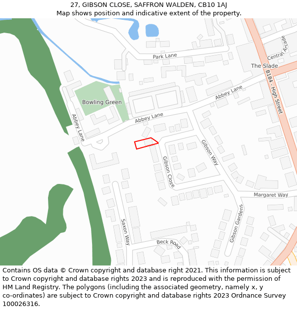 27, GIBSON CLOSE, SAFFRON WALDEN, CB10 1AJ: Location map and indicative extent of plot