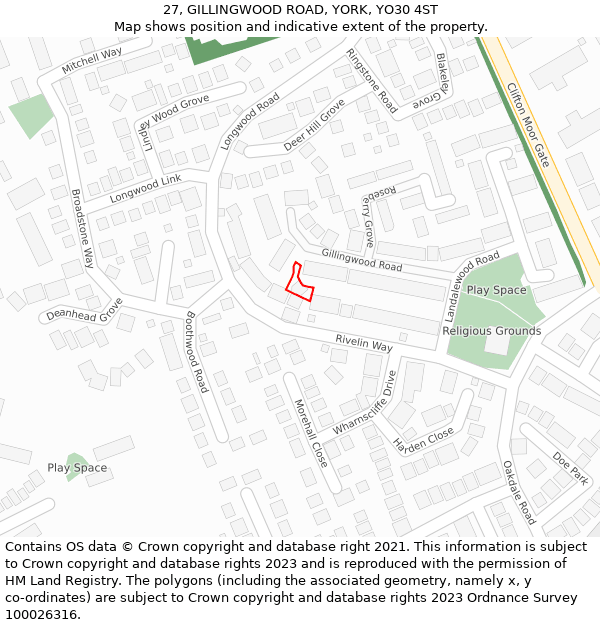 27, GILLINGWOOD ROAD, YORK, YO30 4ST: Location map and indicative extent of plot