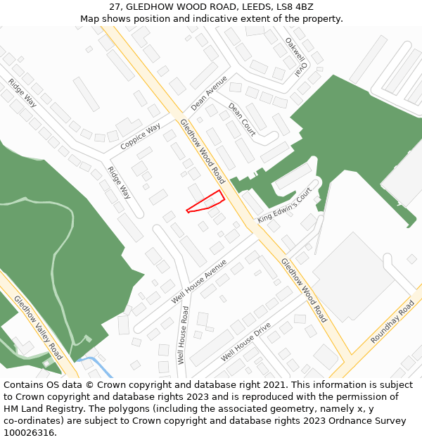 27, GLEDHOW WOOD ROAD, LEEDS, LS8 4BZ: Location map and indicative extent of plot