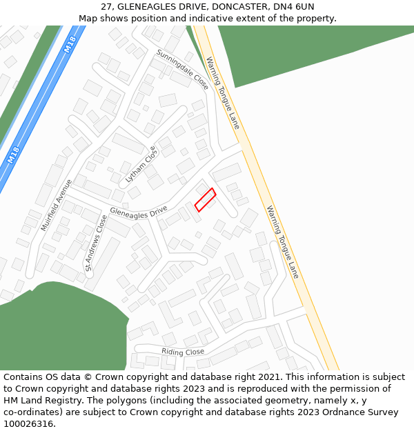 27, GLENEAGLES DRIVE, DONCASTER, DN4 6UN: Location map and indicative extent of plot