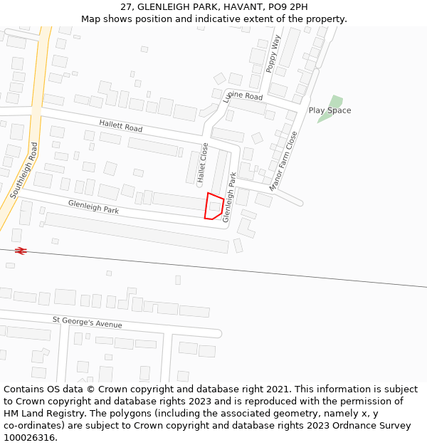 27, GLENLEIGH PARK, HAVANT, PO9 2PH: Location map and indicative extent of plot