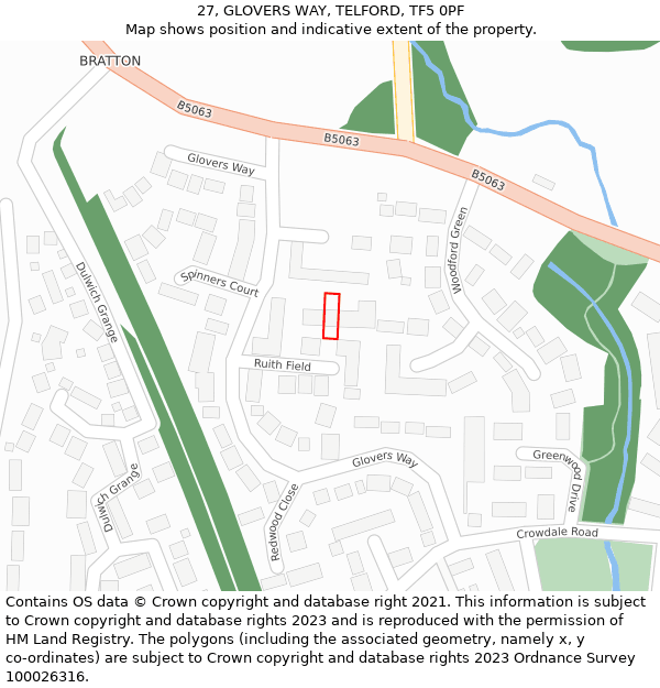 27, GLOVERS WAY, TELFORD, TF5 0PF: Location map and indicative extent of plot
