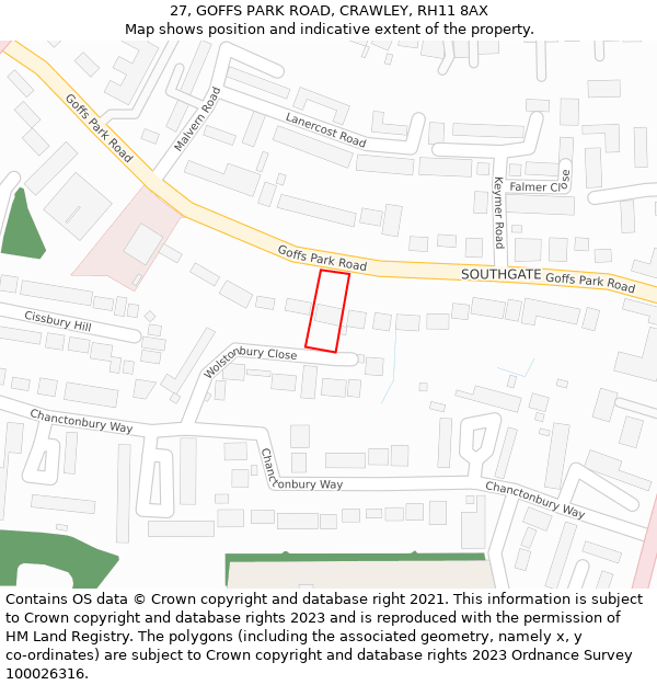 27, GOFFS PARK ROAD, CRAWLEY, RH11 8AX: Location map and indicative extent of plot