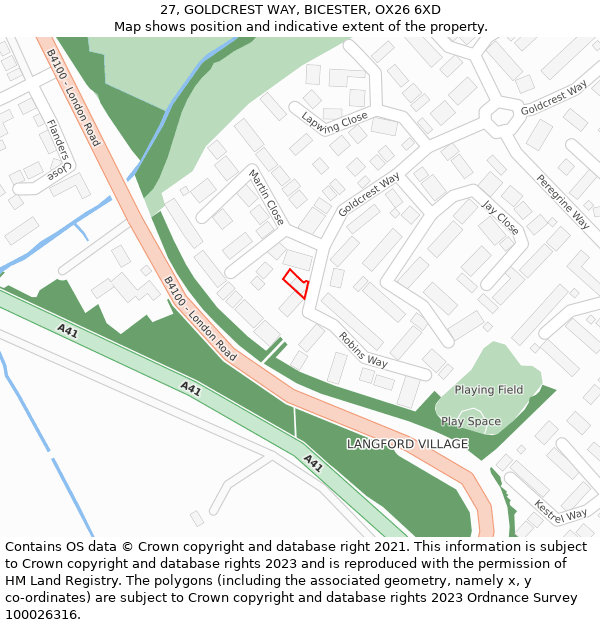 27, GOLDCREST WAY, BICESTER, OX26 6XD: Location map and indicative extent of plot