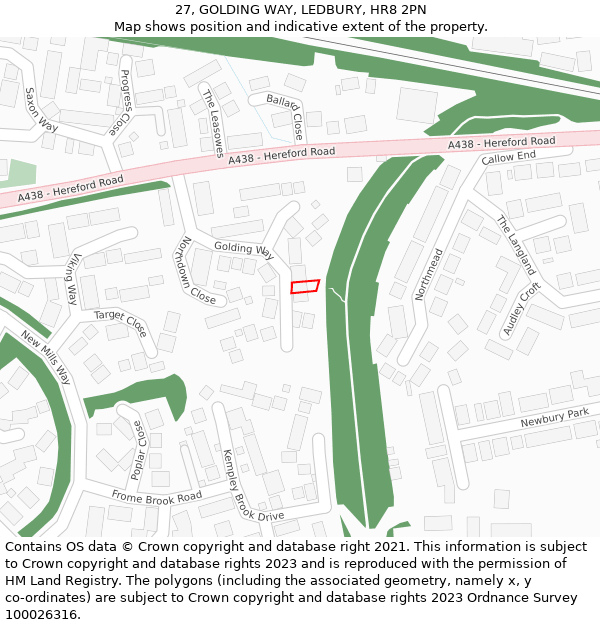 27, GOLDING WAY, LEDBURY, HR8 2PN: Location map and indicative extent of plot