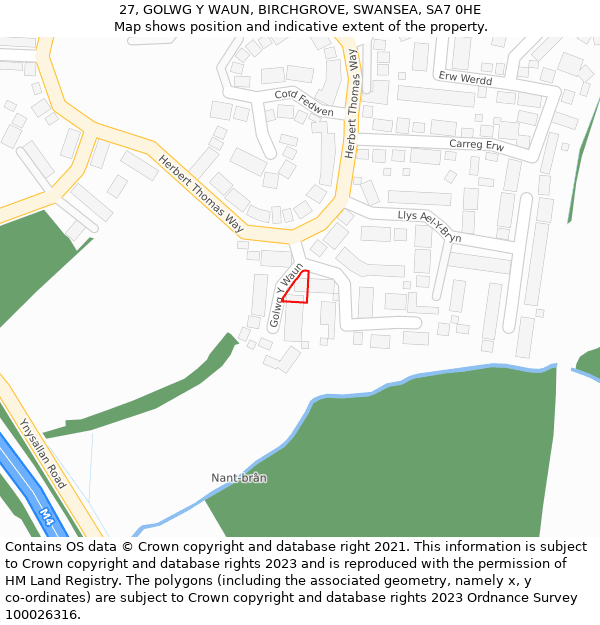 27, GOLWG Y WAUN, BIRCHGROVE, SWANSEA, SA7 0HE: Location map and indicative extent of plot