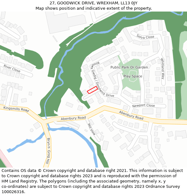 27, GOODWICK DRIVE, WREXHAM, LL13 0JY: Location map and indicative extent of plot