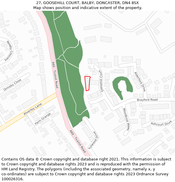 27, GOOSEHILL COURT, BALBY, DONCASTER, DN4 8SX: Location map and indicative extent of plot