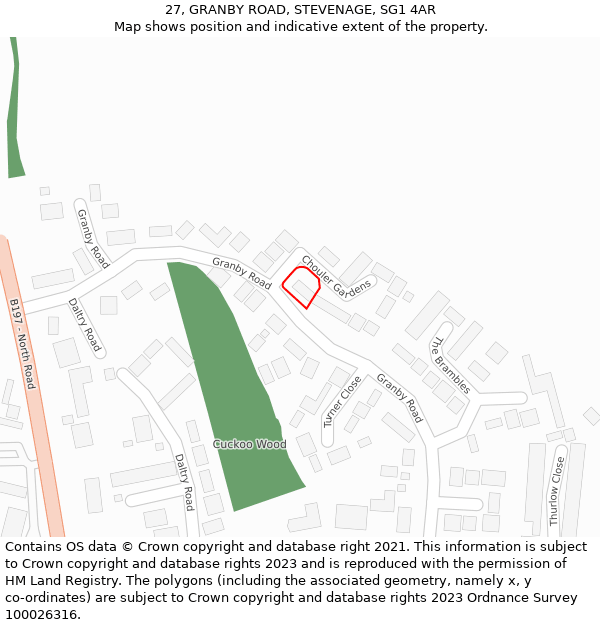 27, GRANBY ROAD, STEVENAGE, SG1 4AR: Location map and indicative extent of plot