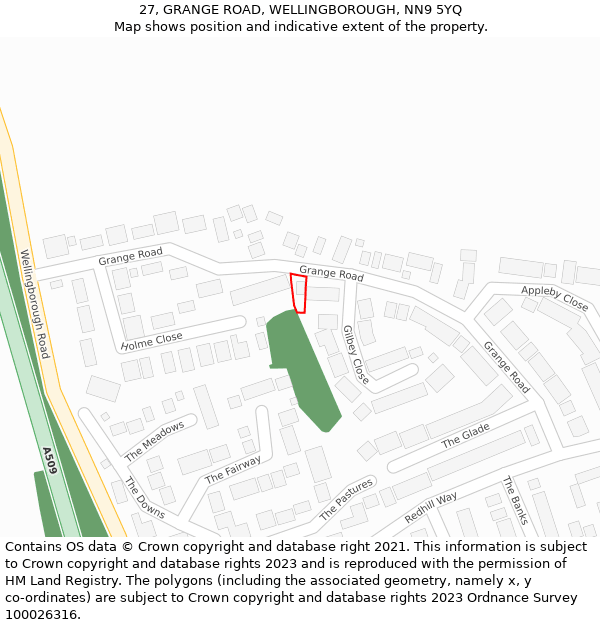 27, GRANGE ROAD, WELLINGBOROUGH, NN9 5YQ: Location map and indicative extent of plot