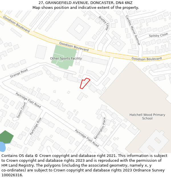 27, GRANGEFIELD AVENUE, DONCASTER, DN4 6NZ: Location map and indicative extent of plot