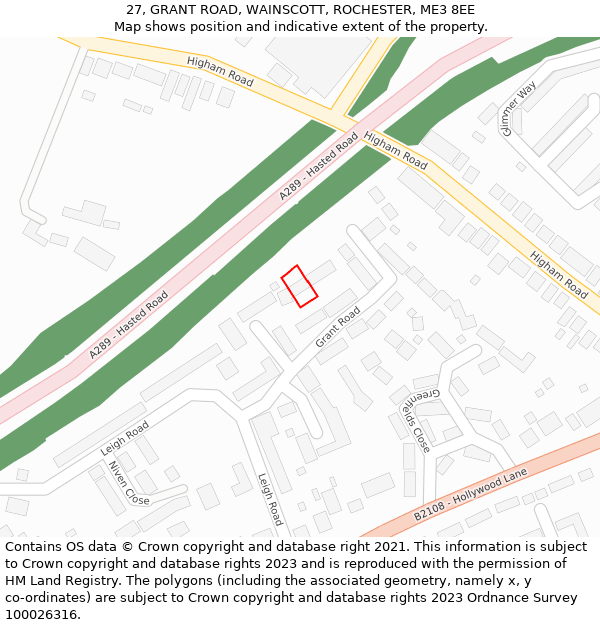 27, GRANT ROAD, WAINSCOTT, ROCHESTER, ME3 8EE: Location map and indicative extent of plot