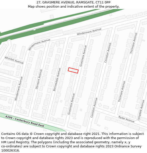 27, GRASMERE AVENUE, RAMSGATE, CT11 0PP: Location map and indicative extent of plot