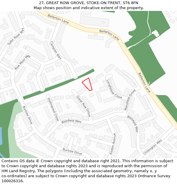 27, GREAT ROW GROVE, STOKE-ON-TRENT, ST6 8FN: Location map and indicative extent of plot