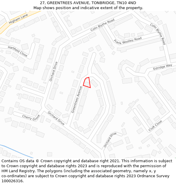 27, GREENTREES AVENUE, TONBRIDGE, TN10 4ND: Location map and indicative extent of plot