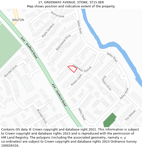 27, GREENWAY AVENUE, STONE, ST15 0ER: Location map and indicative extent of plot