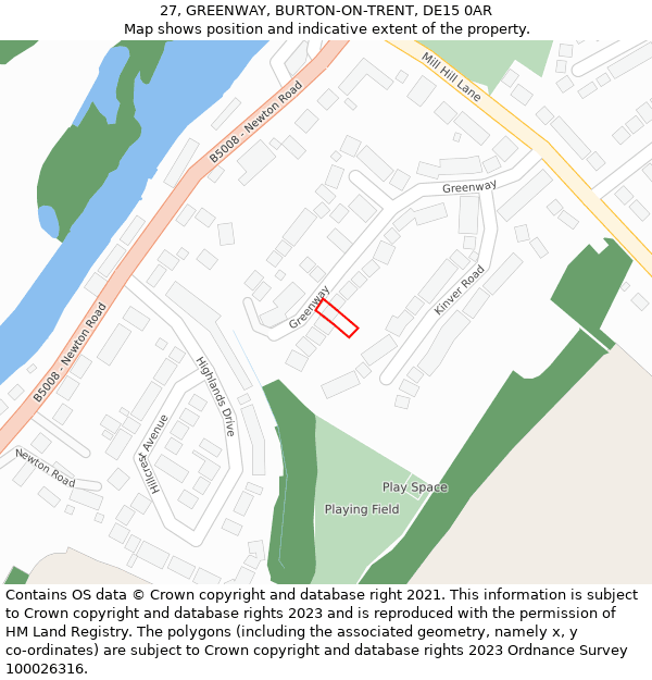 27, GREENWAY, BURTON-ON-TRENT, DE15 0AR: Location map and indicative extent of plot