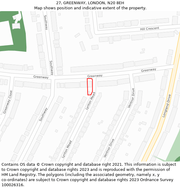 27, GREENWAY, LONDON, N20 8EH: Location map and indicative extent of plot