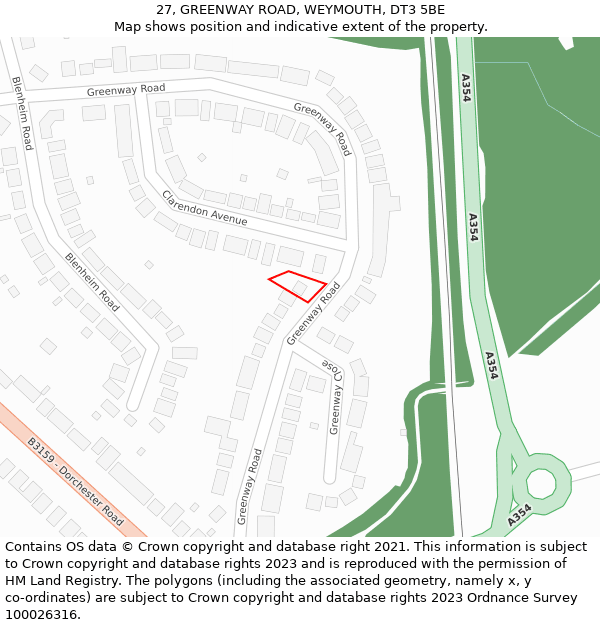 27, GREENWAY ROAD, WEYMOUTH, DT3 5BE: Location map and indicative extent of plot