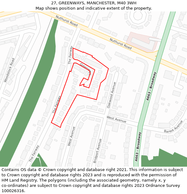 27, GREENWAYS, MANCHESTER, M40 3WH: Location map and indicative extent of plot