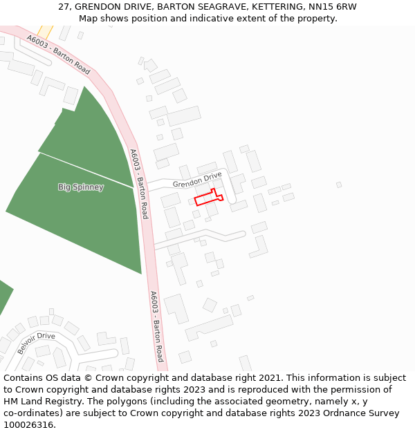 27, GRENDON DRIVE, BARTON SEAGRAVE, KETTERING, NN15 6RW: Location map and indicative extent of plot