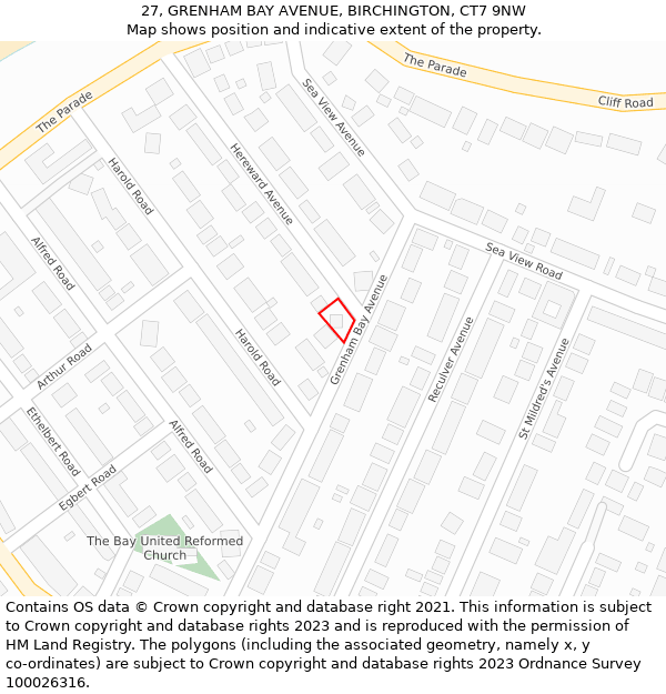 27, GRENHAM BAY AVENUE, BIRCHINGTON, CT7 9NW: Location map and indicative extent of plot