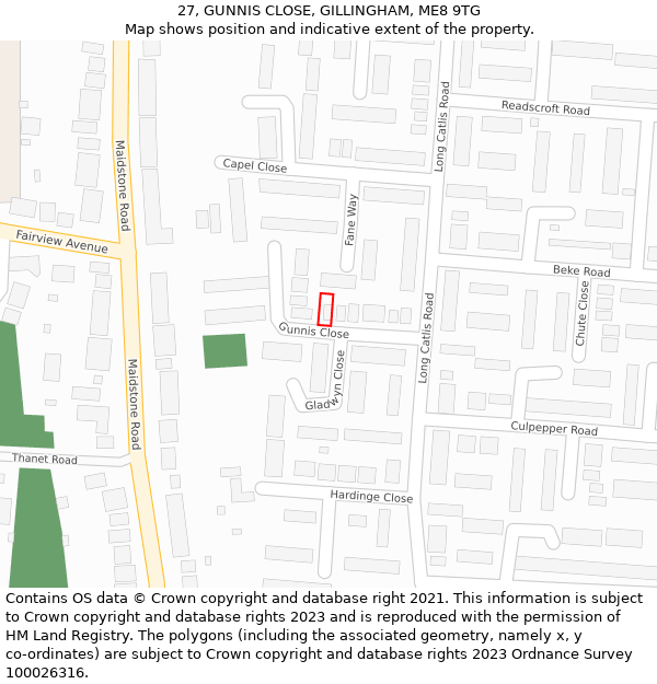 27, GUNNIS CLOSE, GILLINGHAM, ME8 9TG: Location map and indicative extent of plot