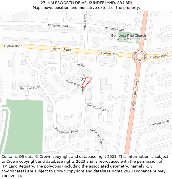 27, HALESWORTH DRIVE, SUNDERLAND, SR4 8DJ: Location map and indicative extent of plot