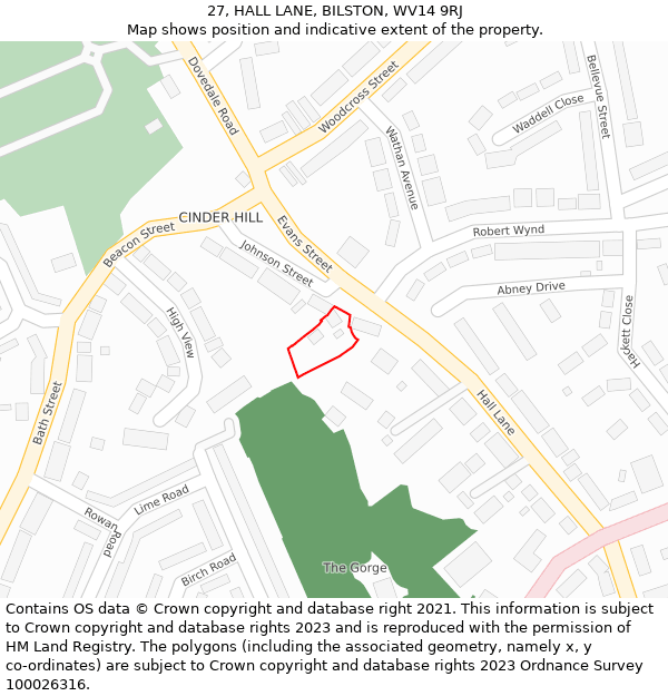 27, HALL LANE, BILSTON, WV14 9RJ: Location map and indicative extent of plot